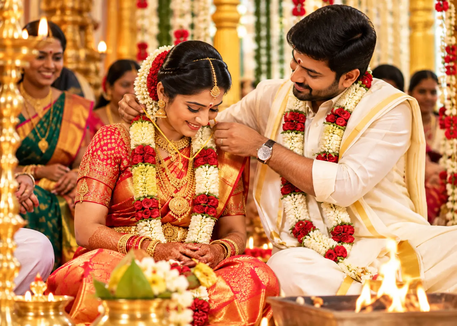 Traditional South Indian wedding couple photographed by Fotoshine